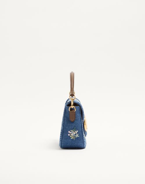 Valentino Garavani - Valentino Garavani Alltime Medium Shoulder Bag In Embroidered Denim With Embroidered Ribbon Strap - Denim - Woman - Shoulder Bags